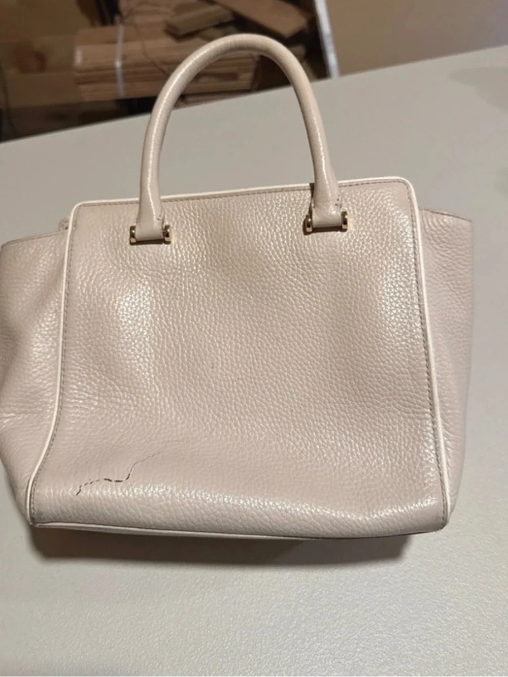 kate spade blush cream pebbled leather satchel with tassel